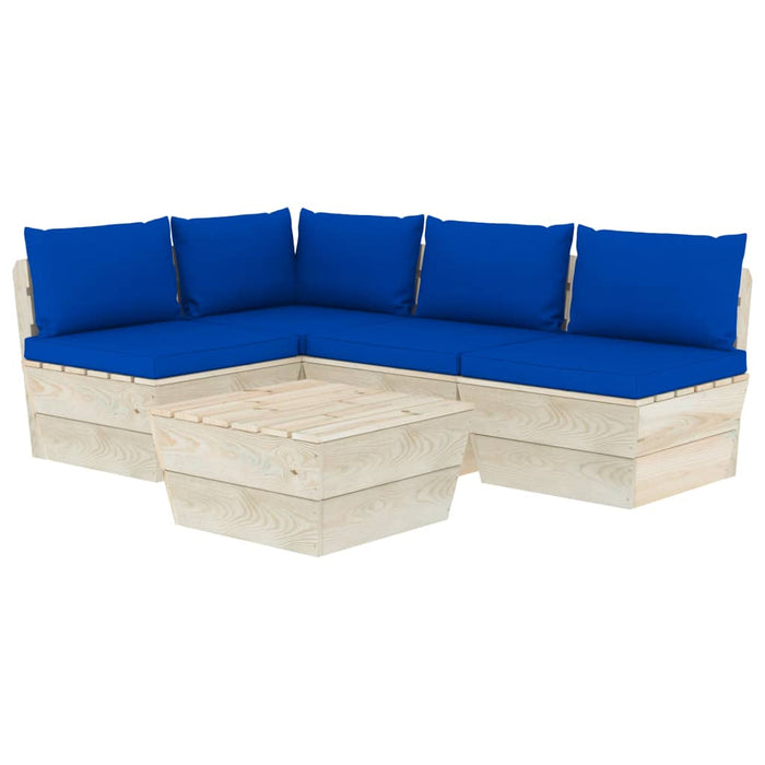 Set Divani da Giardino su Pallet 5 pz con Cuscini Legno Abete 3063490