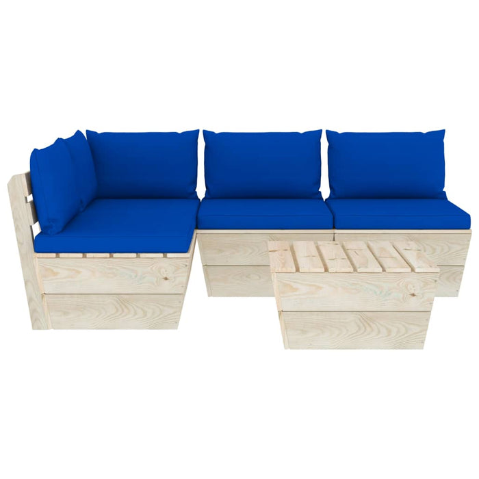 Set Divani da Giardino su Pallet 5 pz con Cuscini Legno Abete 3063490