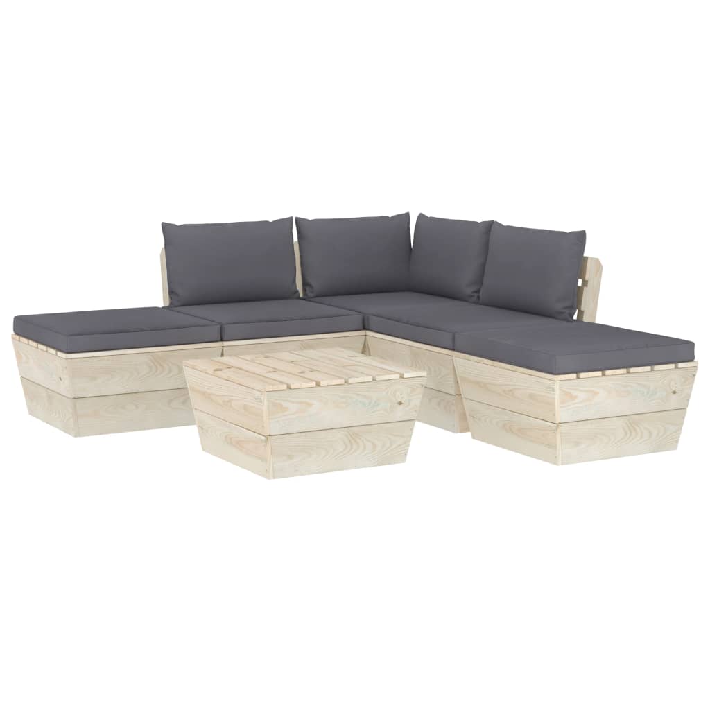 Set Divani da Giardino su Pallet 6 pz con Cuscini Legno Abete 3063492