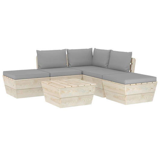 Set Divani da Giardino su Pallet 6 pz con Cuscini Legno Abete 3063493