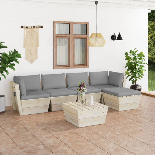Set Divani da Giardino su Pallet 6 pz con Cuscini Legno Abete 3063505
