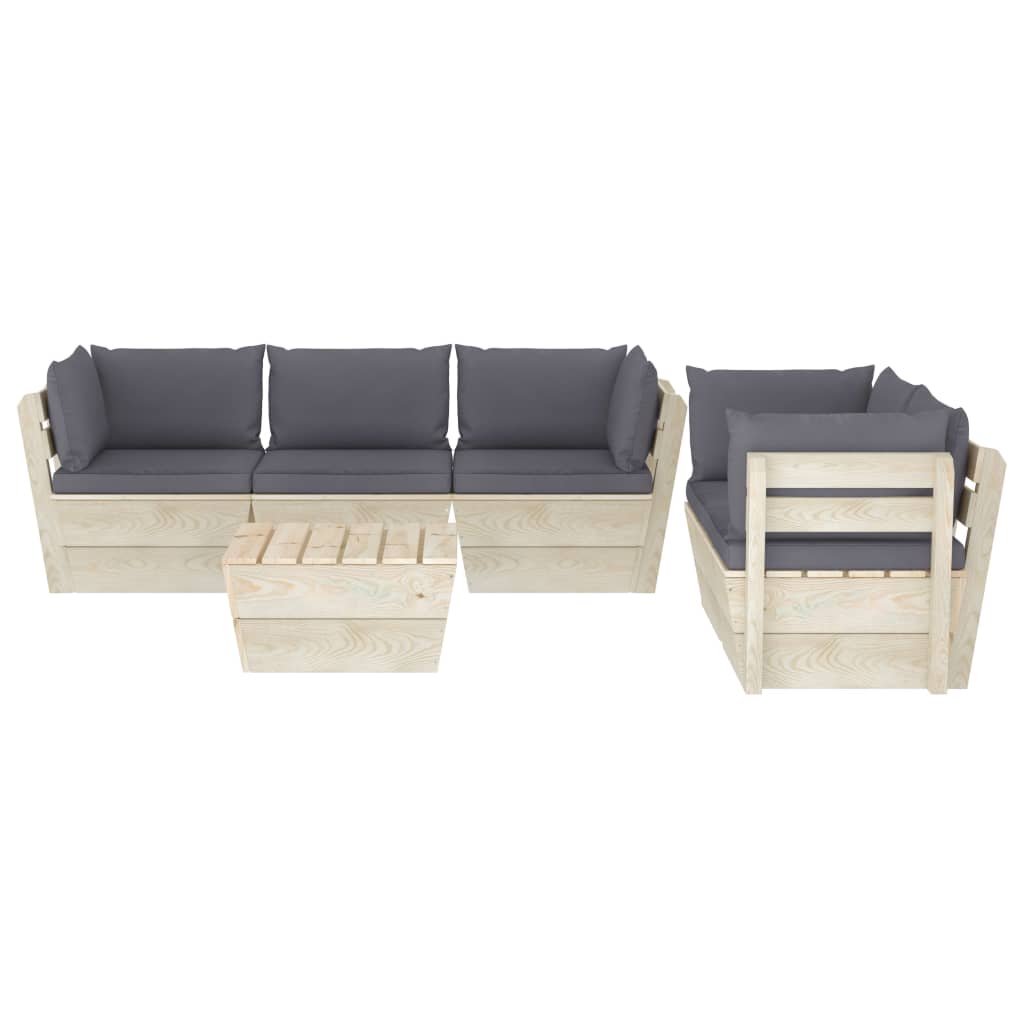 Set Divani da Giardino su Pallet 6 pz con Cuscini Legno Abete cod mxl 39891