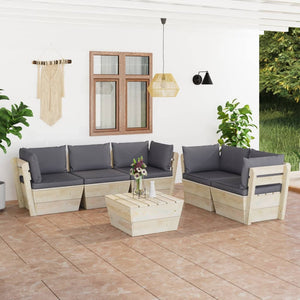 Set Divani da Giardino su Pallet 6 pz con Cuscini Legno Abete cod mxl 39891