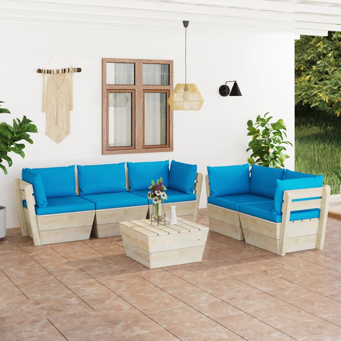 Set Divani da Giardino su Pallet 6 pz con Cuscini Legno Abete 3063520
