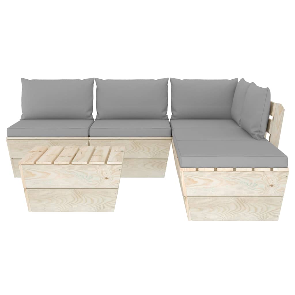 Set Divani da Giardino su Pallet 6 pz con Cuscini Legno Abete 3063541