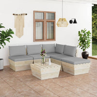 Set Divani da Giardino su Pallet 6 pz con Cuscini Legno Abete 3063541
