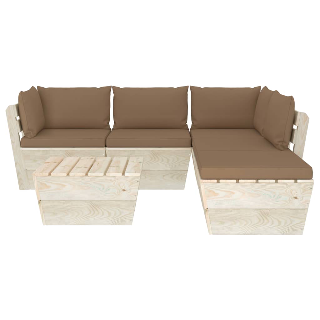 Set Divani da Giardino su Pallet 6 pz con Cuscini Legno Abete 3063560