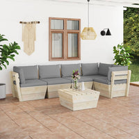 Set Divani da Giardino su Pallet 6 pz con Cuscini Legno Abete 3063565