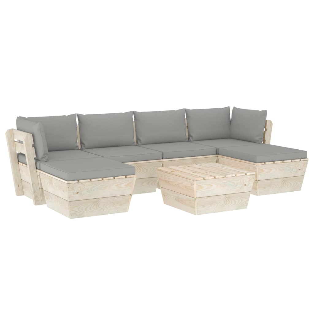 Set Divani da Giardino su Pallet 7 pz con Cuscini Legno Abete 3063577
