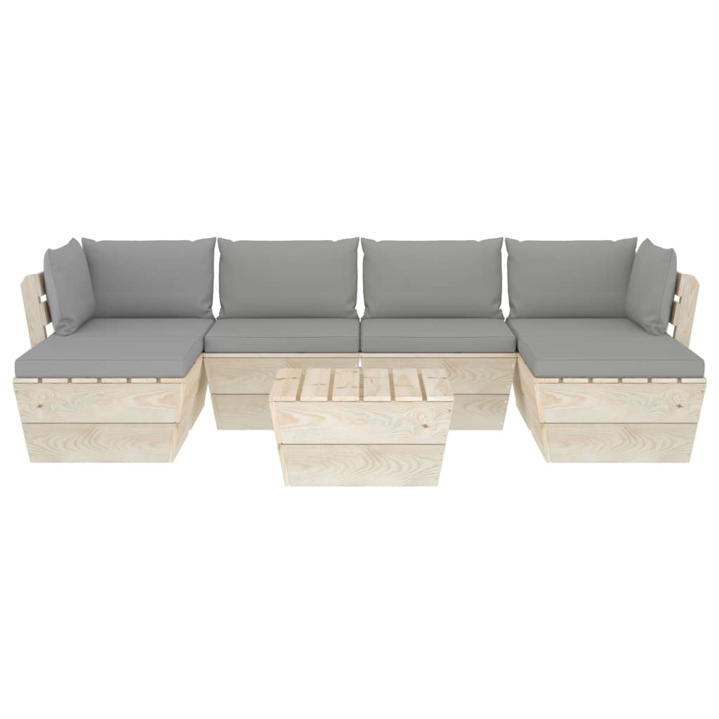 Set Divani da Giardino su Pallet 7 pz con Cuscini Legno Abete 3063577