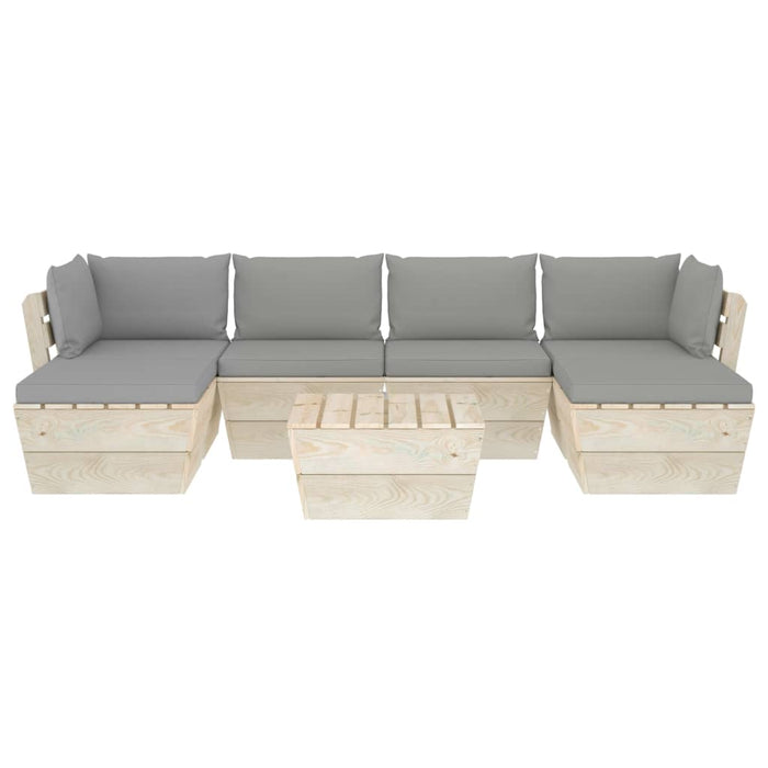Set Divani da Giardino su Pallet 7 pz con Cuscini Legno Abete 3063577