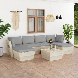 Set Divani da Giardino su Pallet 7 pz con Cuscini Legno Abete 3063577