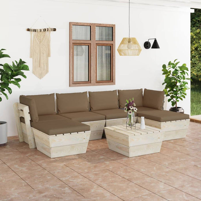 Set Divani da Giardino su Pallet 7 pz con Cuscini Legno Abete 3063584