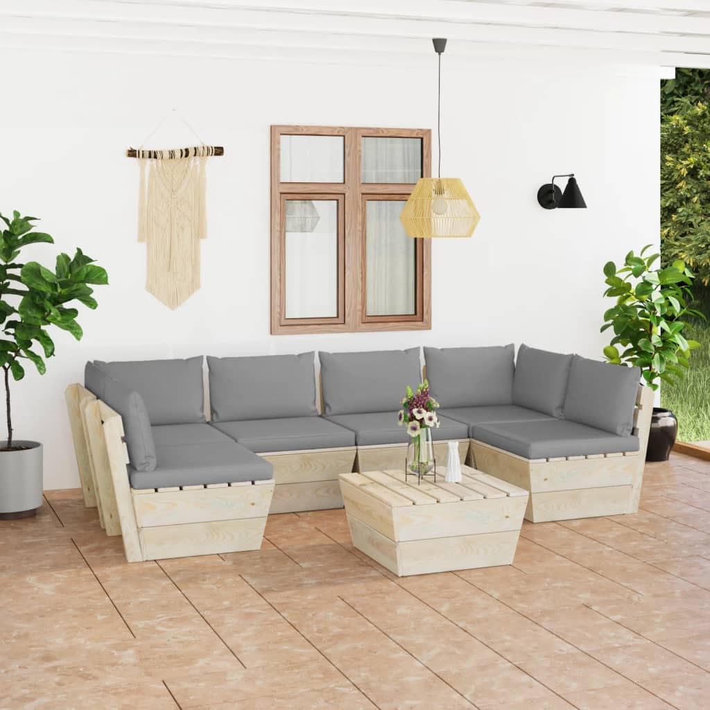Set Divani da Giardino su Pallet 7 pz con Cuscini Legno Abete 3063589