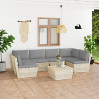 Set Divani da Giardino su Pallet 7 pz con Cuscini Legno Abete 3063589
