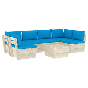 Set Divani da Giardino su Pallet 7 pz con Cuscini Legno Abete 3063592