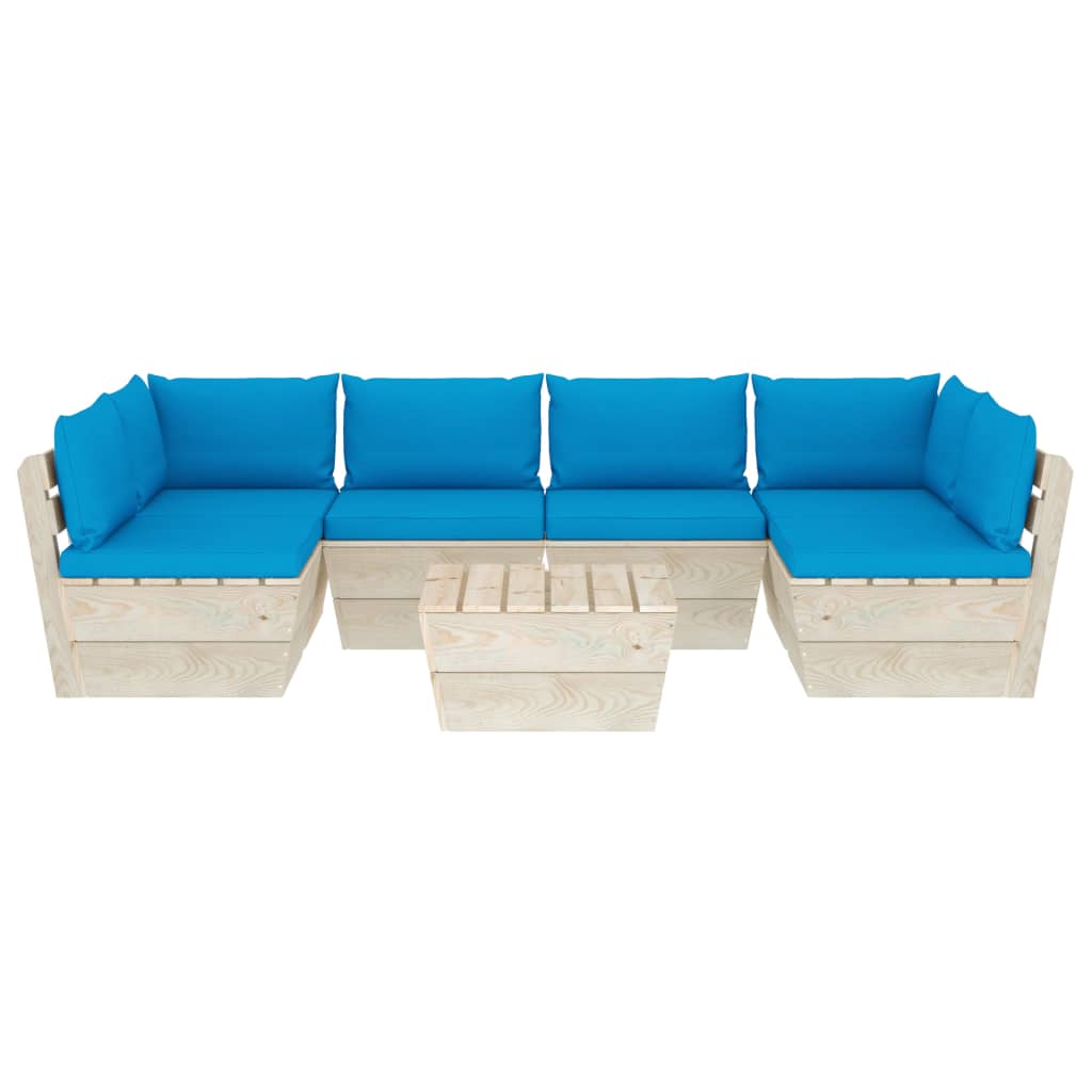 Set Divani da Giardino su Pallet 7 pz con Cuscini Legno Abete 3063592