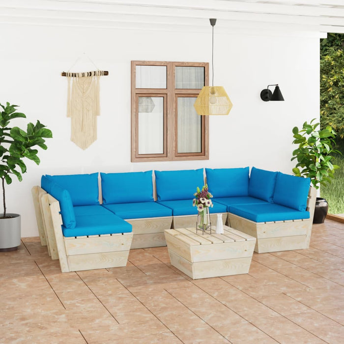 Set Divani da Giardino su Pallet 7 pz con Cuscini Legno Abete 3063592