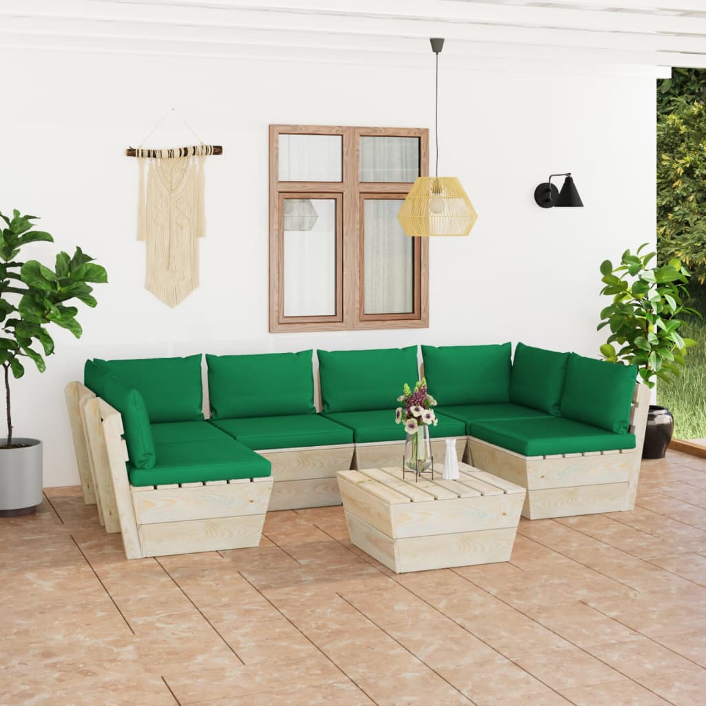 Set Divani da Giardino su Pallet 7 pz con Cuscini Legno Abete 3063593