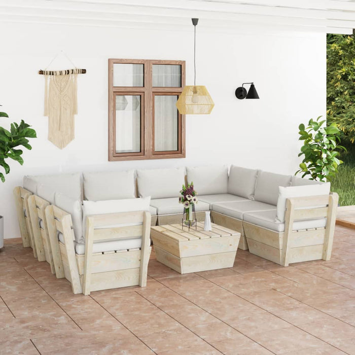 Set Divani da Giardino su Pallet 9 pz con Cuscini Legno Abete cod mxl 44091