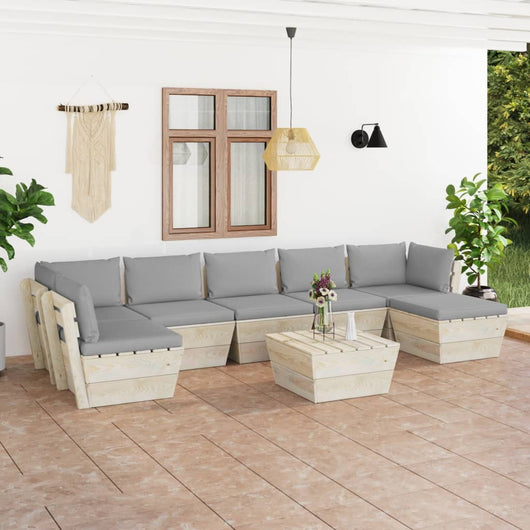 Set Divani da Giardino su Pallet 8 pz con Cuscini Legno Abete 3063613