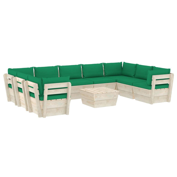 Set Divani da Giardino su Pallet 10 pz con Cuscini Legno Abete 3063629