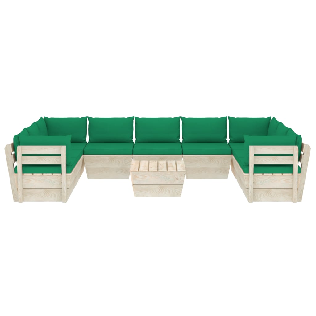 Set Divani da Giardino su Pallet 10 pz con Cuscini Legno Abete 3063629