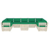 Set Divani da Giardino su Pallet 10 pz con Cuscini Legno Abete 3063629