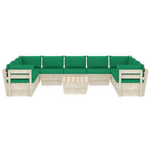 Set Divani da Giardino su Pallet 10 pz con Cuscini Legno Abete 3063629