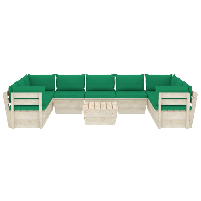 Set Divani da Giardino su Pallet 10 pz con Cuscini Legno Abete 3063629