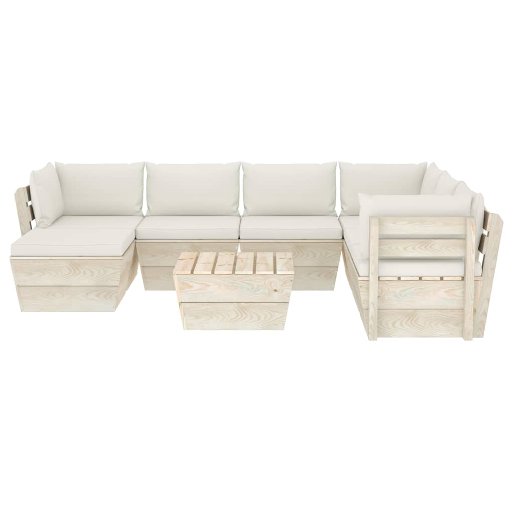 Set Divani da Giardino su Pallet 8 pz con Cuscini Legno Abete 3063638