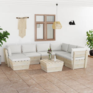 Set Divani da Giardino su Pallet 8 pz con Cuscini Legno Abete 3063638