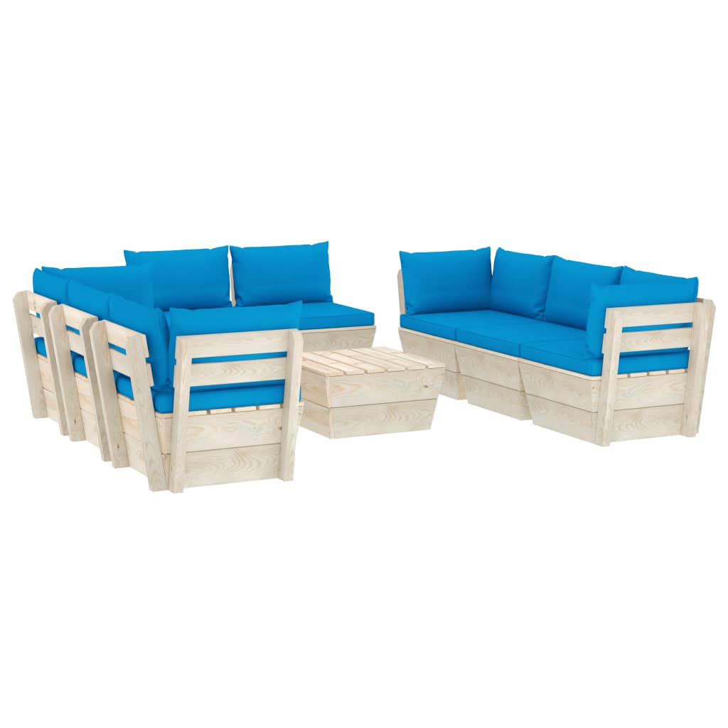 Set Divani da Giardino su Pallet 9 pz con Cuscini Legno Abete 3063652