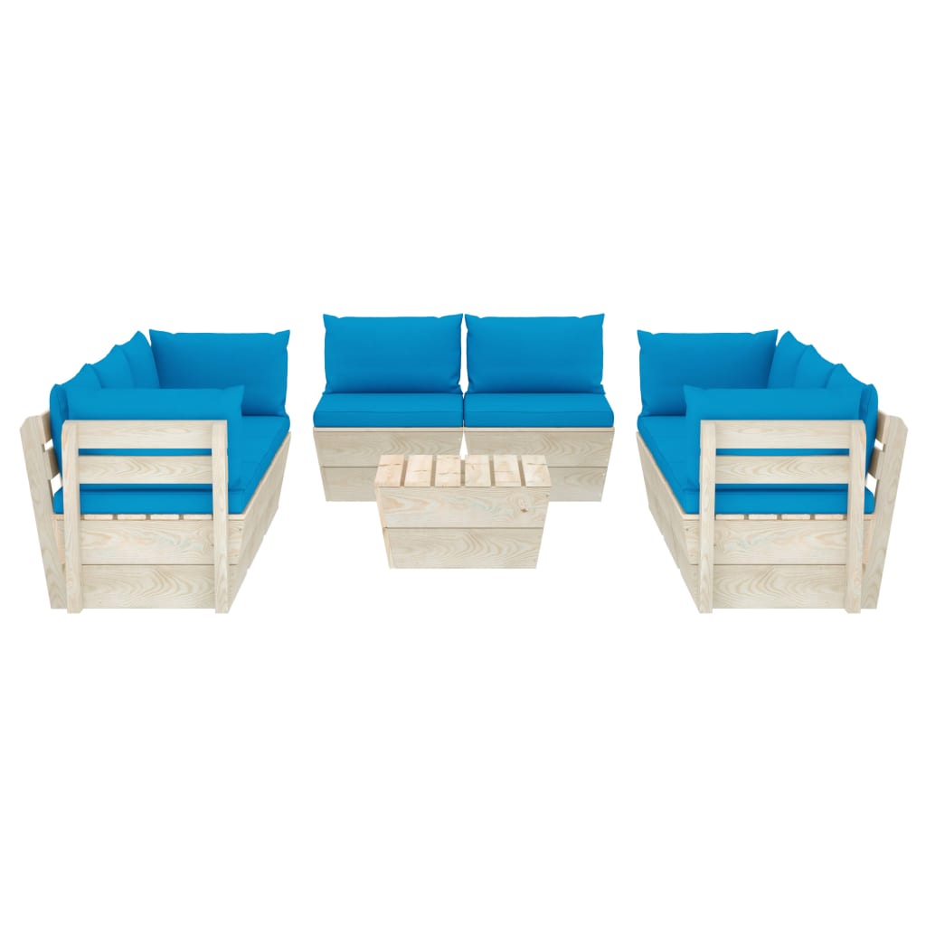 Set Divani da Giardino su Pallet 9 pz con Cuscini Legno Abete 3063652