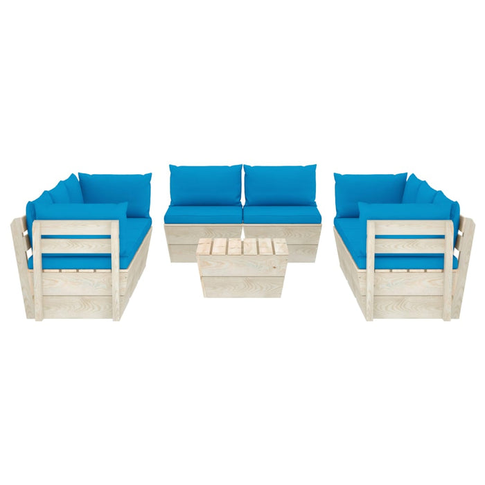 Set Divani da Giardino su Pallet 9 pz con Cuscini Legno Abete 3063652