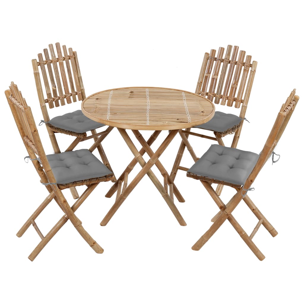 Set da Pranzo da Giardino 5 pz Pieghevole con Cuscini in BambÃ¹ cod mxl 40654