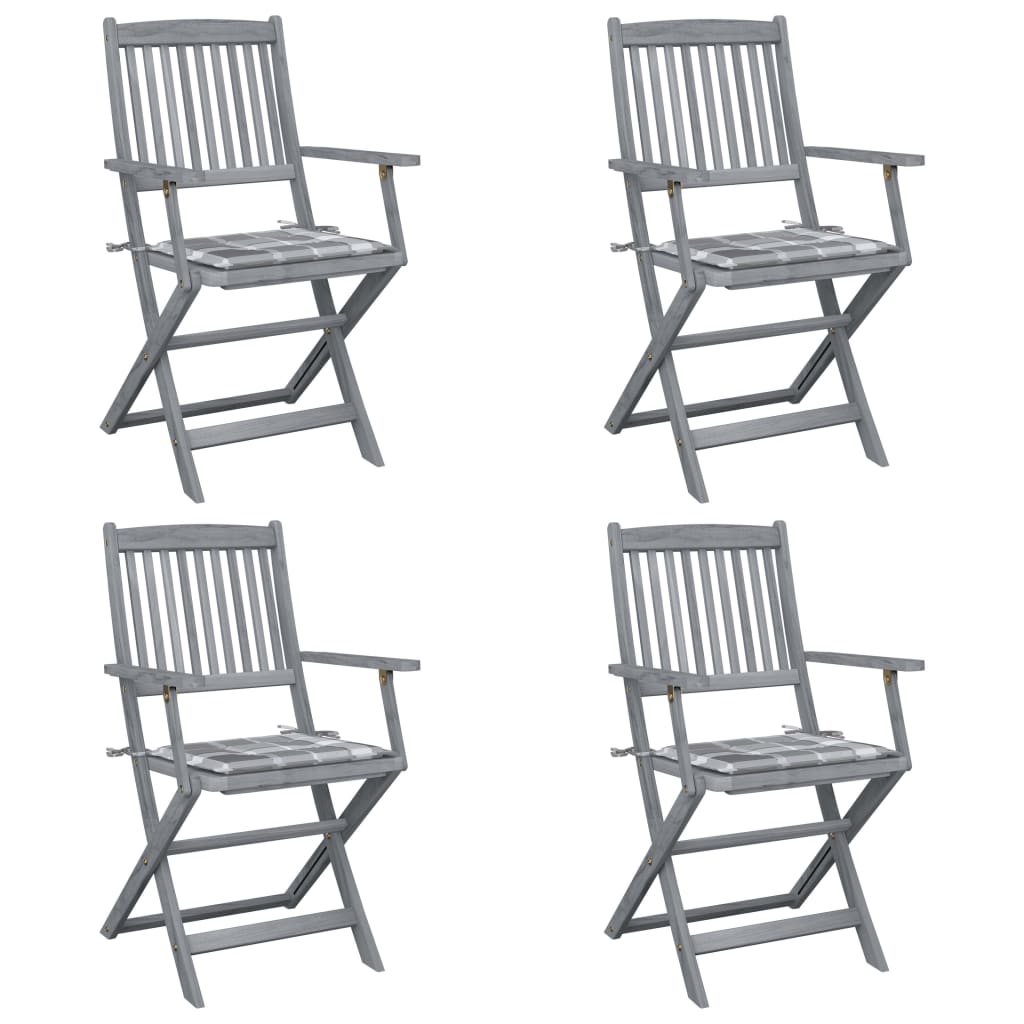 Sedie da Giardino Pieghevoli 4pz con Cuscini in Massello Acacia