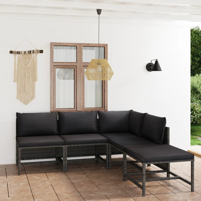 Set Divani da Giardino 5 pz con Cuscini in Polyrattan Grigio 3059754