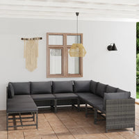 Set Divani da Giardino 9 pz con Cuscini in Polyrattan Grigio 3059773