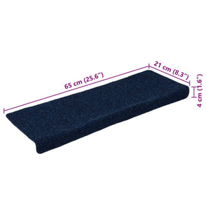 Tappetini per Scale Tessuto Agugliato 15 pz 65x21x4 cm Blu 326191