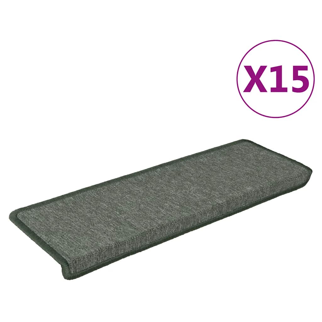 Tappetini per scale 15 pz 65x21x4 cm Verde scuro con bordo rettangolare 326193