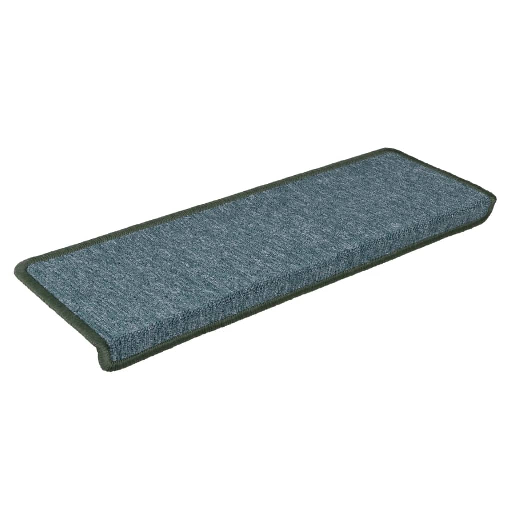 Tappetini per scale 15 pz 65x21x4 cm Verde scuro con bordo rettangolare 326193