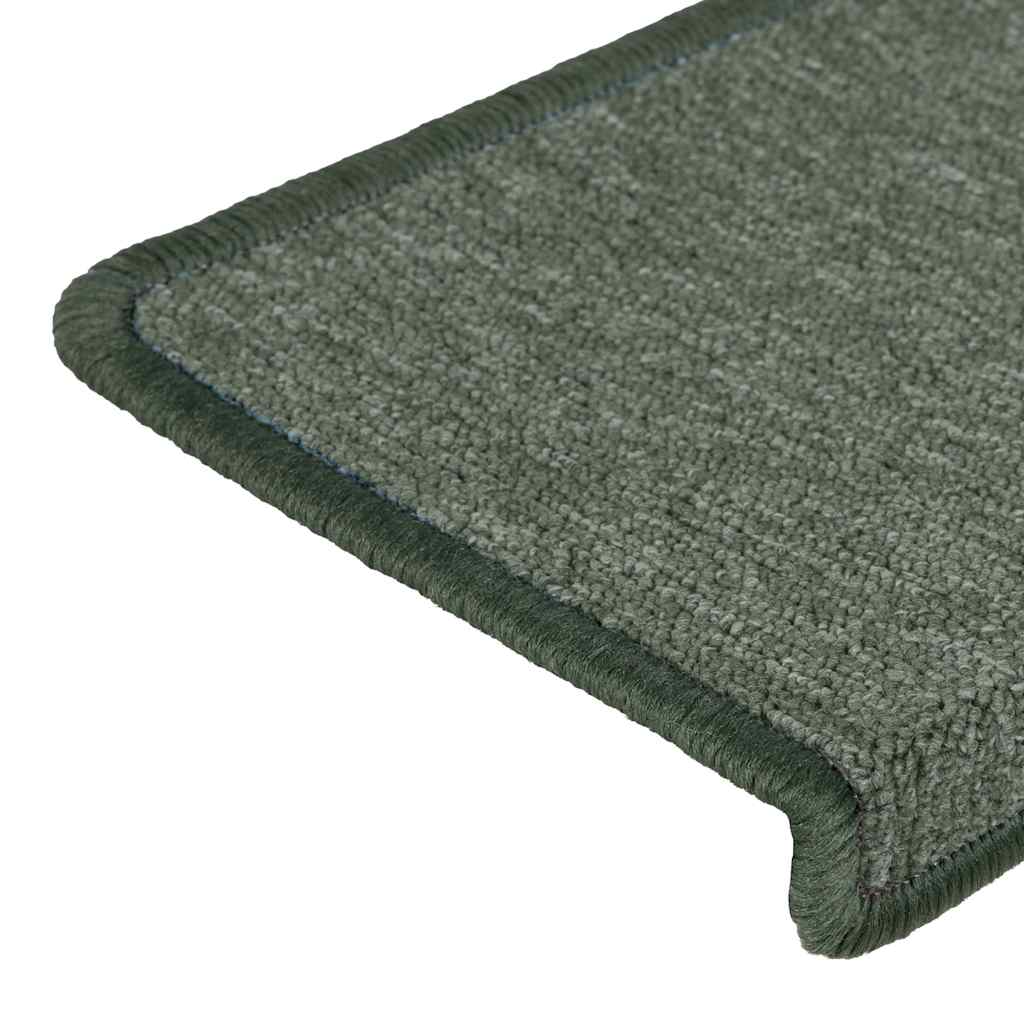 Tappetini per scale 15 pz 65x21x4 cm Verde scuro con bordo rettangolare 326193