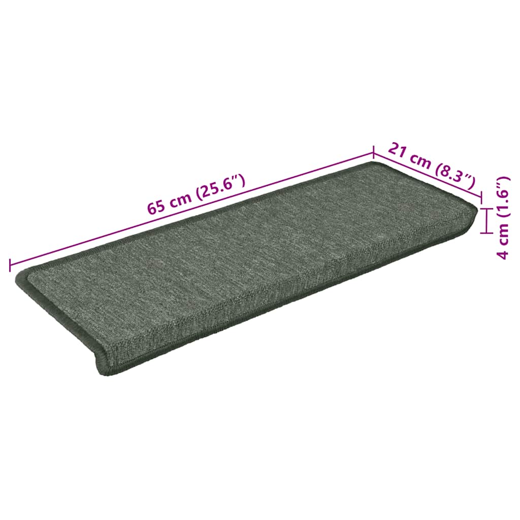 Tappetini per scale 15 pz 65x21x4 cm Verde scuro con bordo rettangolare 326193