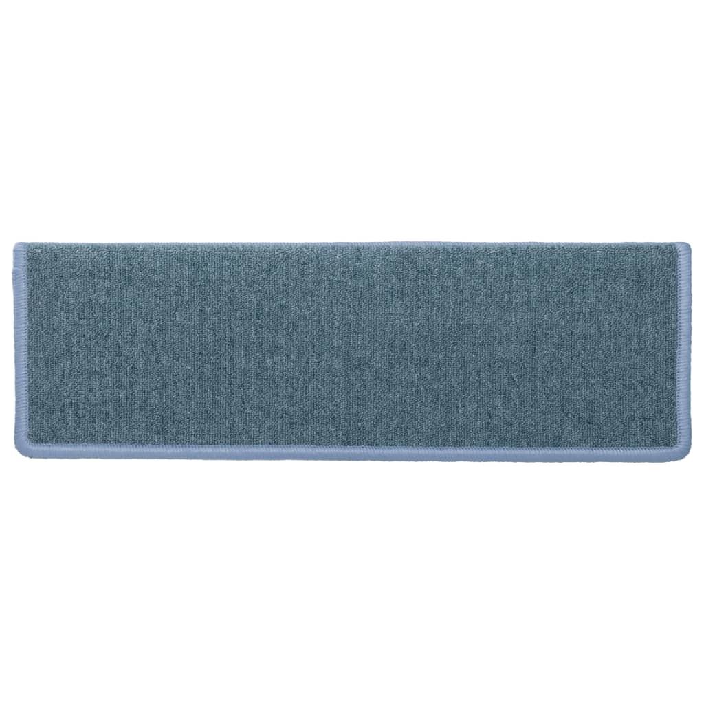Tappetini per scale 15 pz 65x21x4 cm Blu mare con bordo rettangolare 326194