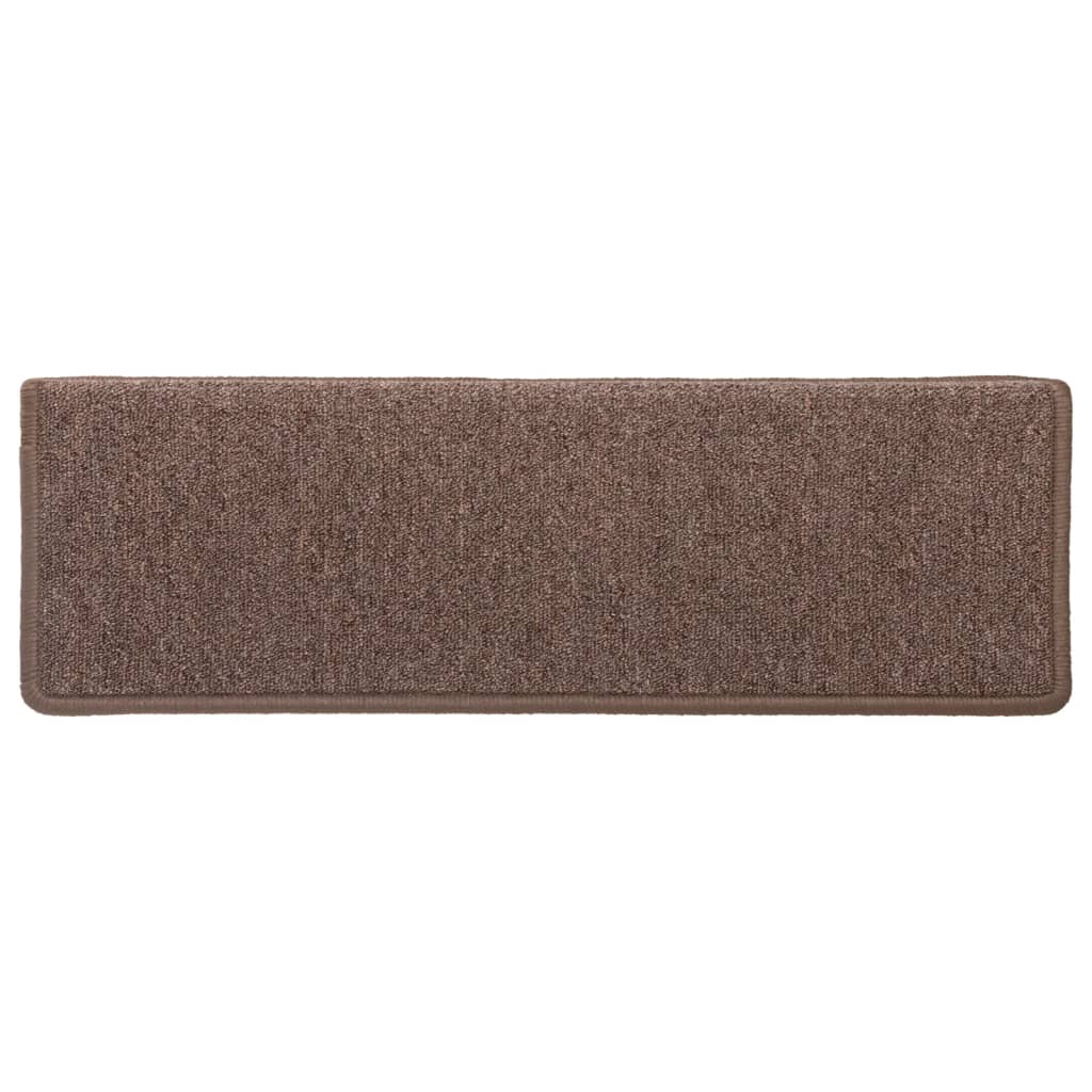 Tappetini per scale 15 pz 65x21x4 cm Marrone Bordo rettangolare 326196