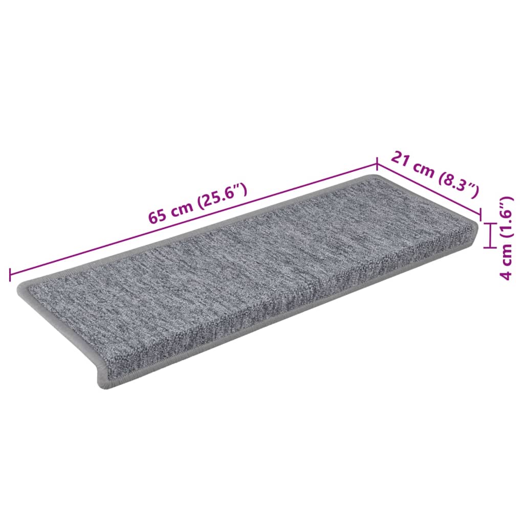 Tappetini per scale 15 pz 65x21x4 cm Grigio chiaro Bordo rettangolare 326198