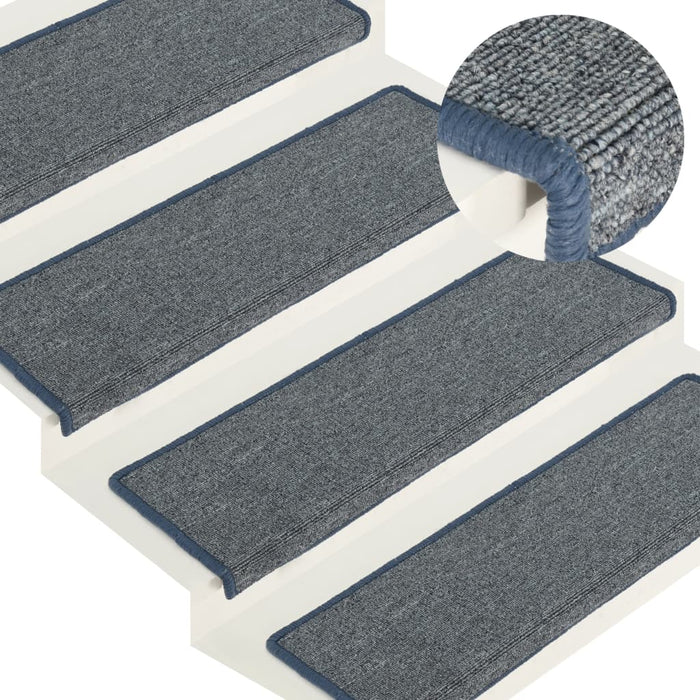 Tappetini per scale 15 pz 65x21x4 cm Grigio chiaro e blu con bordo rettangolare 326200