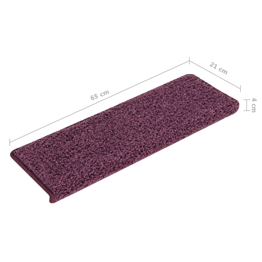 Tappetini per scale 15 pz 65x21x4 cm Viola scuro con bordo rettangolare 326205