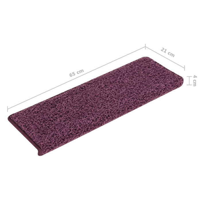 Tappetini per scale 15 pz 65x21x4 cm Viola scuro con bordo rettangolare 326205